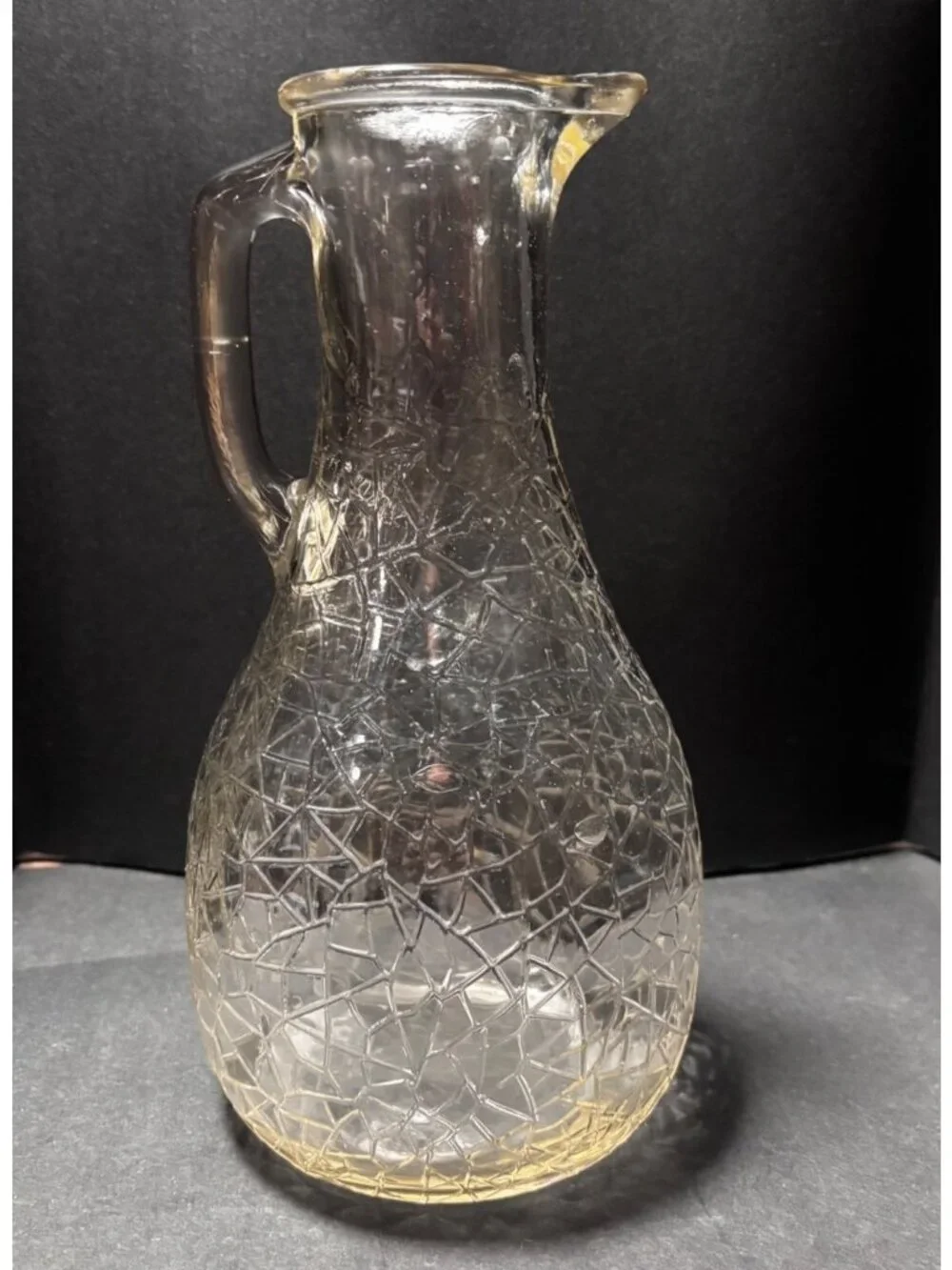 Vintage 1960s Crackle Glass Pitcher With Handle & Spout